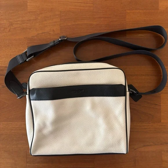 Coach Charles Leather Camera Messenger Bag - F26077 - White/Black - Picture 3 of 13